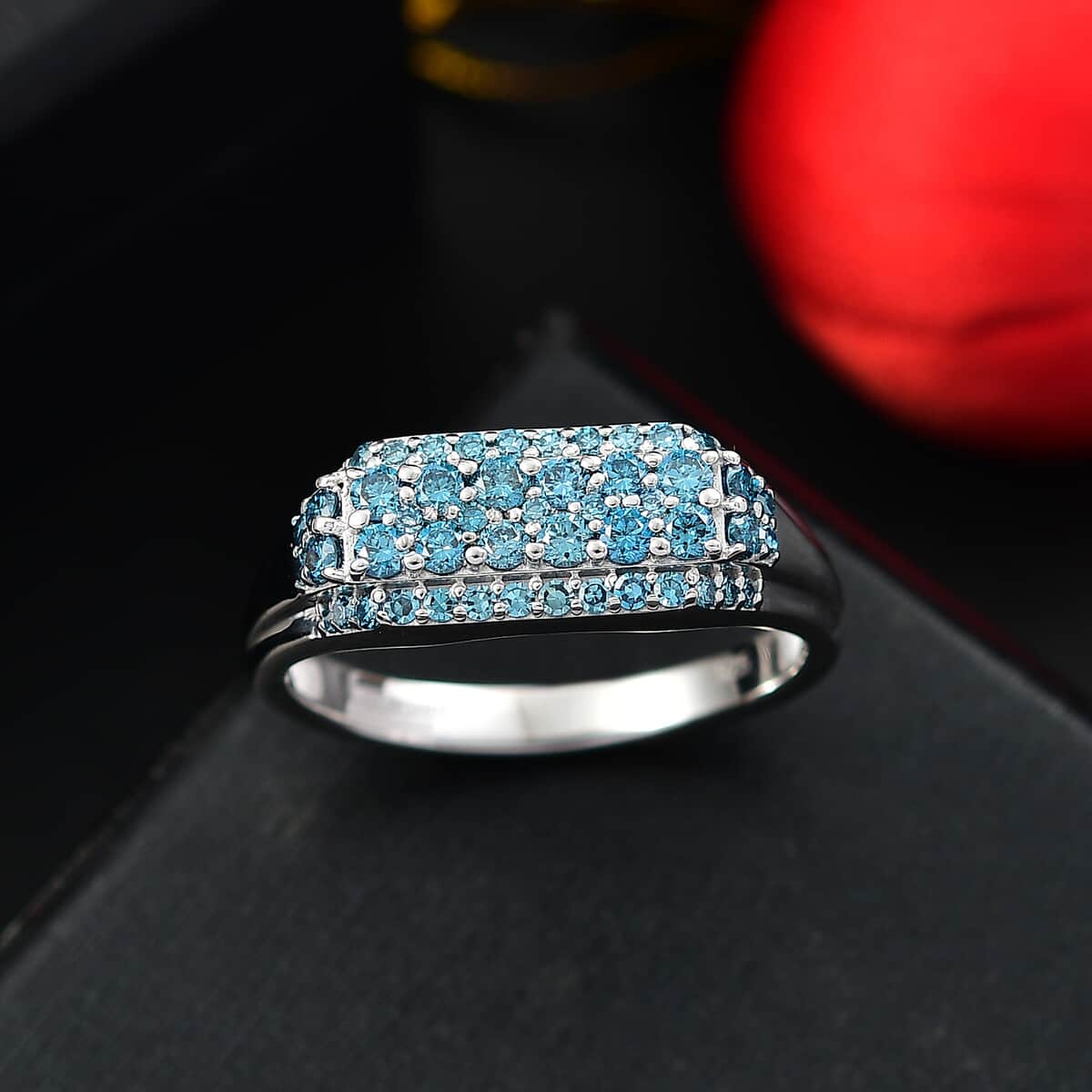 Luxuriant Lab Grown Blue Diamond VS 1.00 ctw Men's Ring in Rhodium Over Sterling Silver (Size 10.0) image number 1