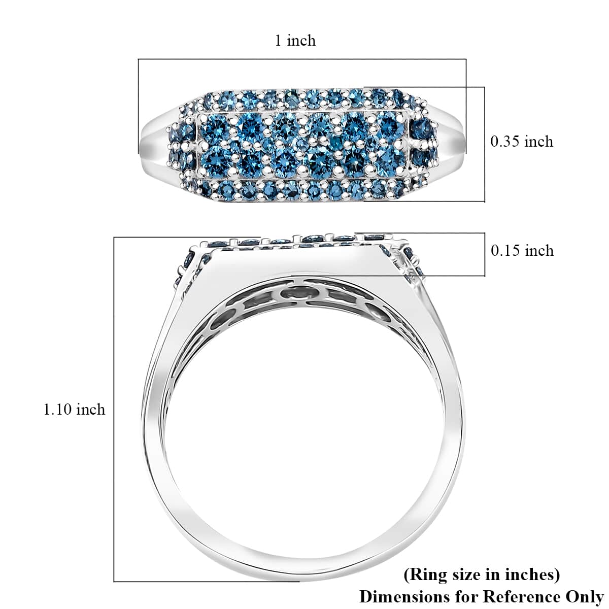 Luxuriant Lab Grown Blue Diamond VS 1.00 ctw Men's Ring in Rhodium Over Sterling Silver (Size 10.0) image number 5