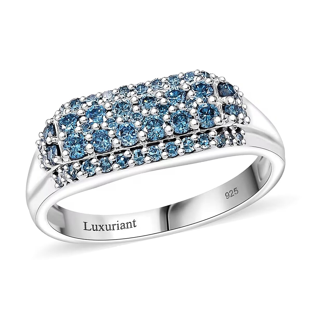 Luxuriant Lab Grown Blue Diamond VS 1.00 ctw Men's Ring in Rhodium Over Sterling Silver (Size 11.0) image number 0