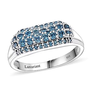 Luxuriant Lab Grown Blue Diamond VS 1.00 ctw Men's Ring in Rhodium Over Sterling Silver (Size 13.0)
