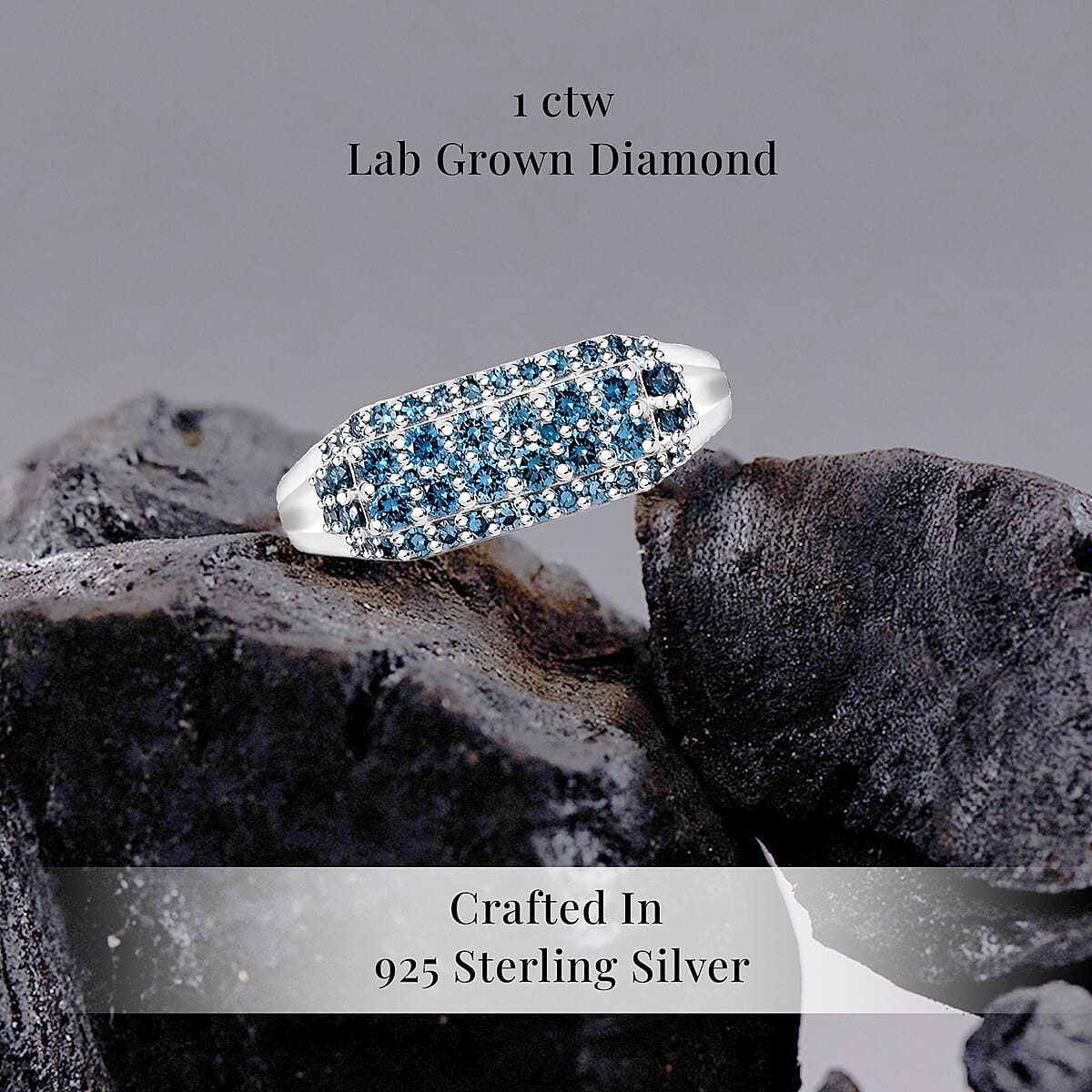 Luxuriant Lab Grown Blue Diamond VS 1.00 ctw Men's Ring in Rhodium Over Sterling Silver (Size 13.0) image number 2