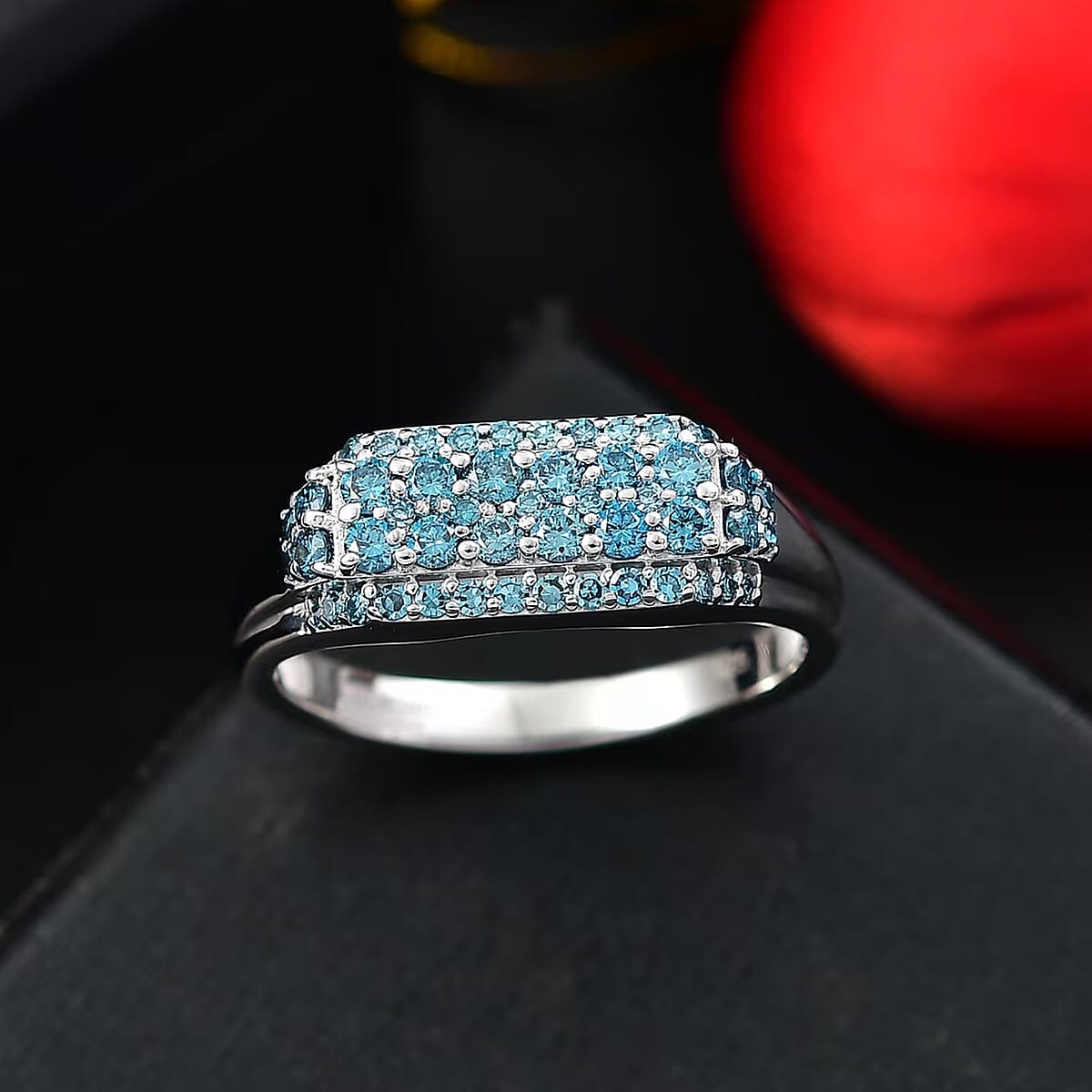 Luxuriant Lab Grown Blue Diamond VS 1.00 ctw Men's Ring in Rhodium Over Sterling Silver (Size 13.0) image number 7