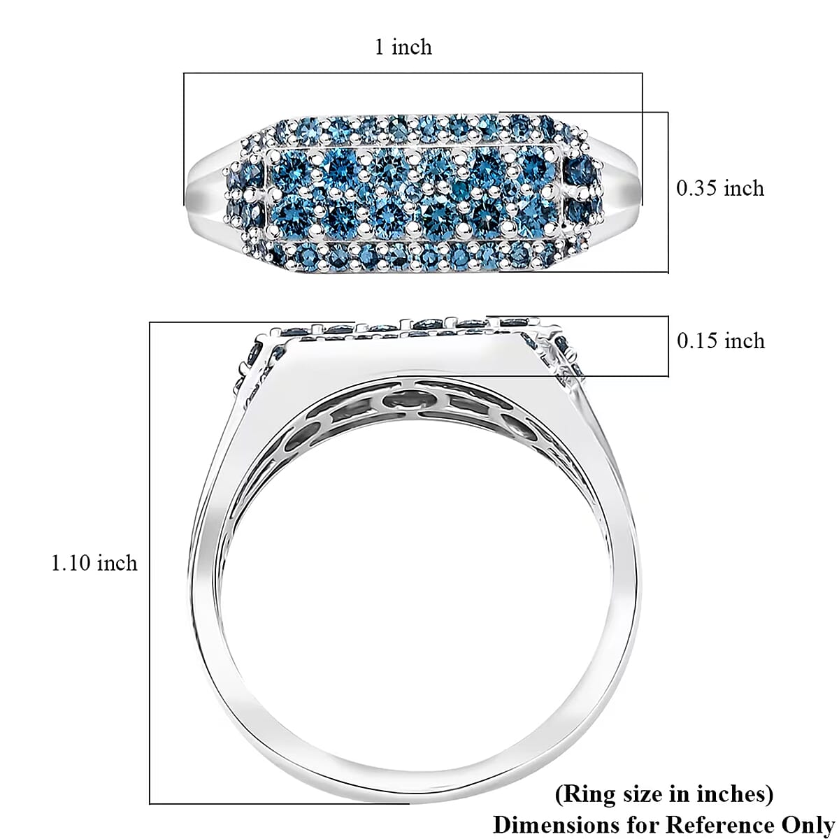 Luxuriant Lab Grown Blue Diamond VS 1.00 ctw Men's Ring in Rhodium Over Sterling Silver (Size 13.0) image number 8