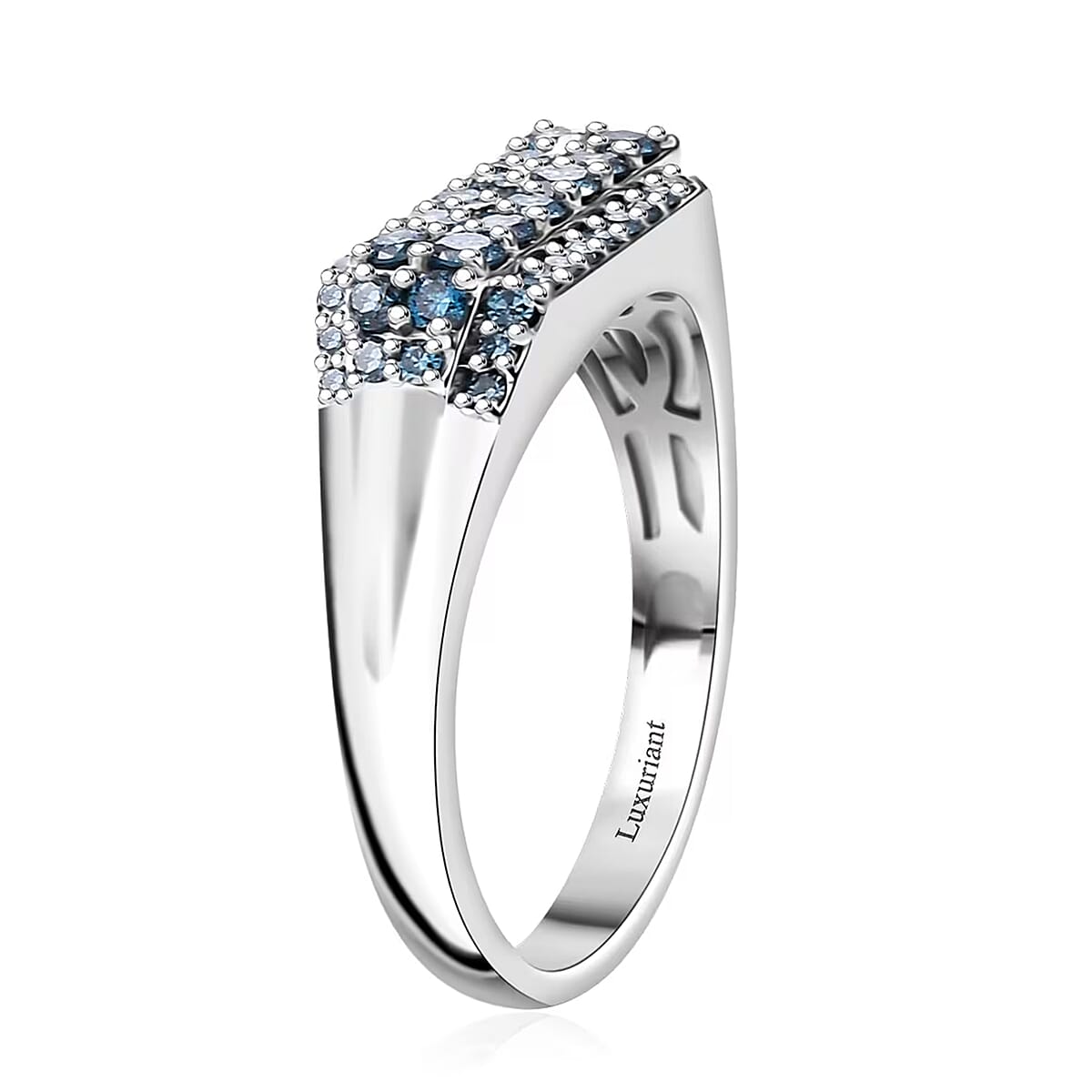 Luxuriant Lab Grown Blue Diamond VS 1.00 ctw Men's Ring in Rhodium Over Sterling Silver (Size 13.0) image number 9