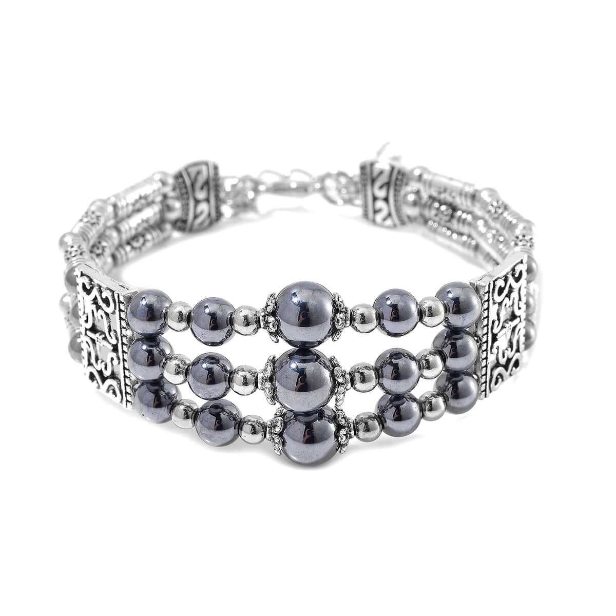 Terahertz 50.00 ctw Beaded Bangle Bracelet in Silvertone (7.0-9.0In) image number 0