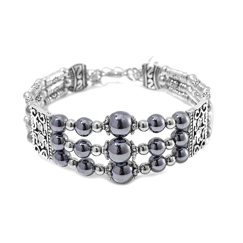 Terahertz 50.00 ctw Beaded Bangle Bracelet in Silvertone (7.0-9.0In)