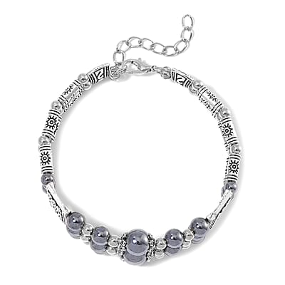 Terahertz 50.00 ctw Beaded Bangle Bracelet in Silvertone (7.0-9.0In)