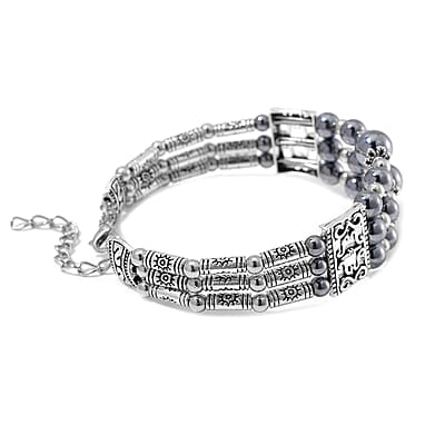 Terahertz 50.00 ctw Beaded Bangle Bracelet in Silvertone (7.0-9.0In)
