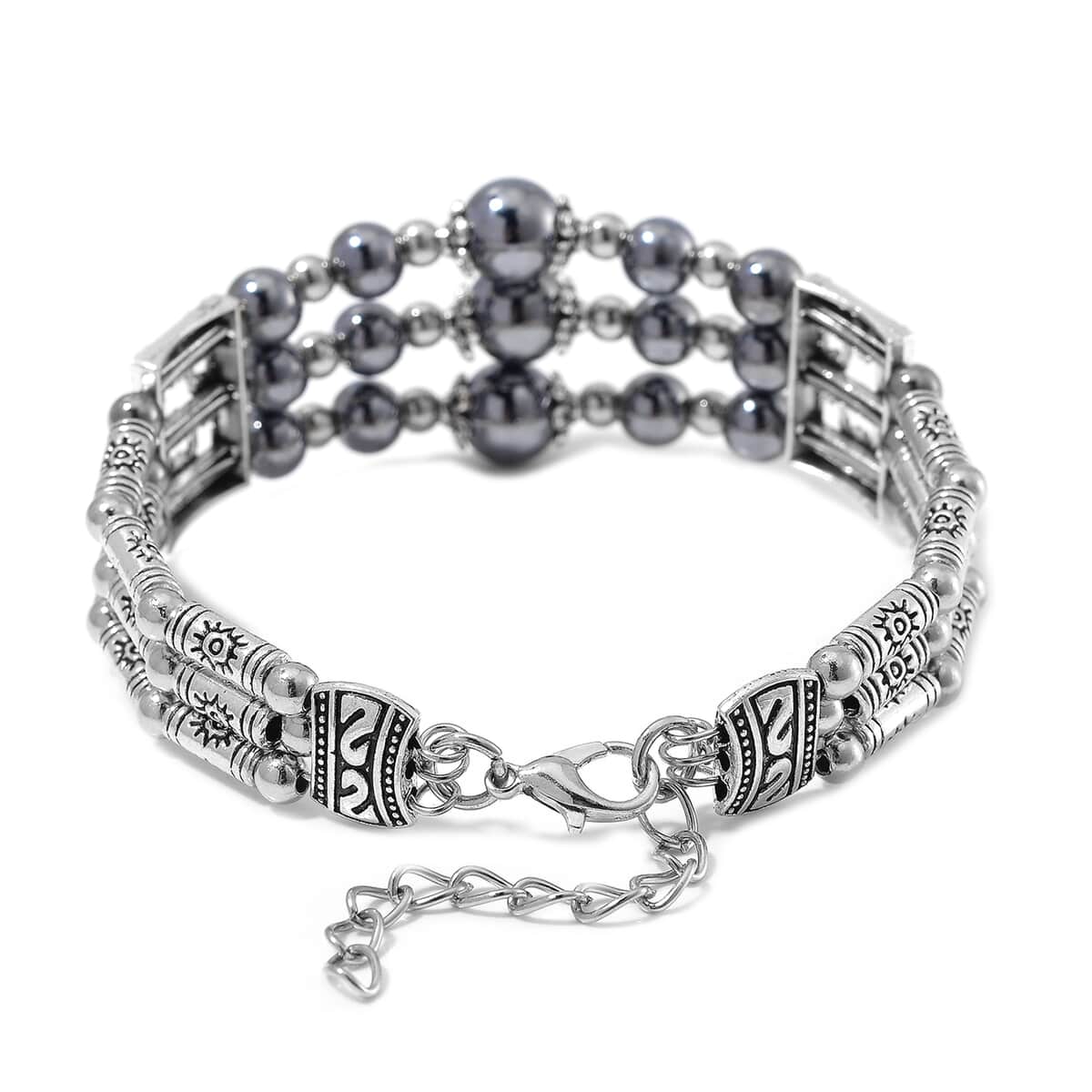 Terahertz 50.00 ctw Beaded Bangle Bracelet in Silvertone (7.0-9.0In) image number 4