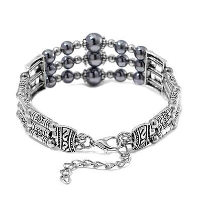 Terahertz 50.00 ctw Beaded Bangle Bracelet in Silvertone (7.0-9.0In)