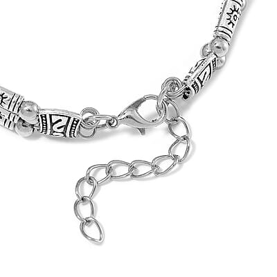 Terahertz 50.00 ctw Beaded Bangle Bracelet in Silvertone (7.0-9.0In)