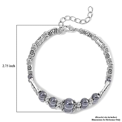 Terahertz 50.00 ctw Beaded Bangle Bracelet in Silvertone (7.0-9.0In)
