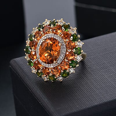 D'Joy Premium Santa Ana Madeira Citrine and Multi Gemstone 9.85 ctw Harvest Radiance Ring in 18K Vermeil Yellow Gold Over Sterling Silver (Size 10.0)