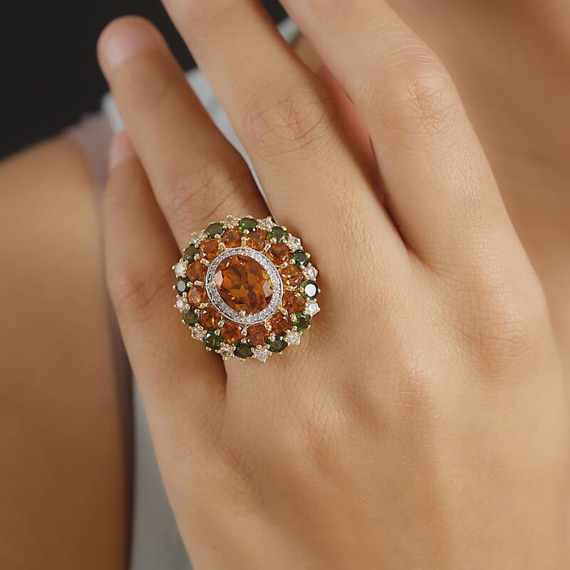 D'Joy Premium Santa Ana Madeira Citrine and Multi Gemstone 9.85 ctw Harvest Radiance Ring in 18K Vermeil Yellow Gold Over Sterling Silver (Size 10.0)