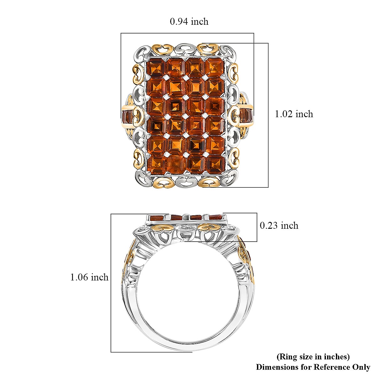 D'Joy Premium Santa Ana Madeira Citrine 4.25 ctw Mosaic Elegance Ring in 18K Vermeil YG and Rhodium Over Sterling Silver (Size 10.0)