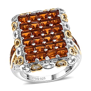 D'Joy Premium Santa Ana Madeira Citrine 4.25 ctw Mosaic Elegance Ring in 18K Vermeil YG and Rhodium Over Sterling Silver (Size 6.0)