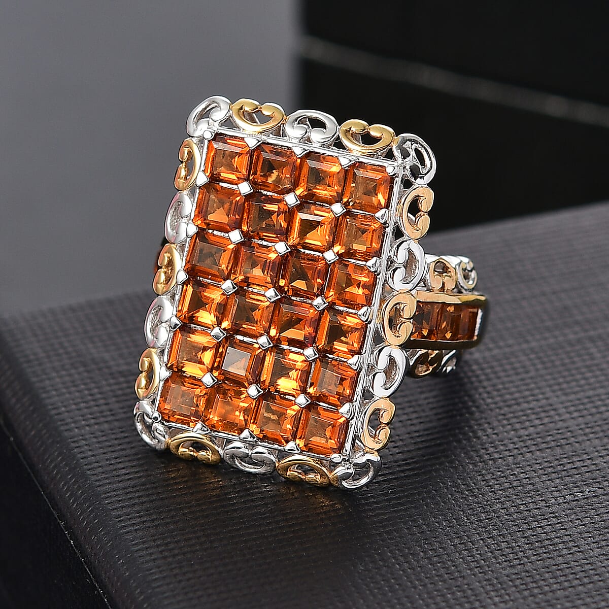 D'Joy Premium Santa Ana Madeira Citrine 4.25 ctw Mosaic Elegance Ring in 18K Vermeil YG and Rhodium Over Sterling Silver (Size 6.0) image number 1