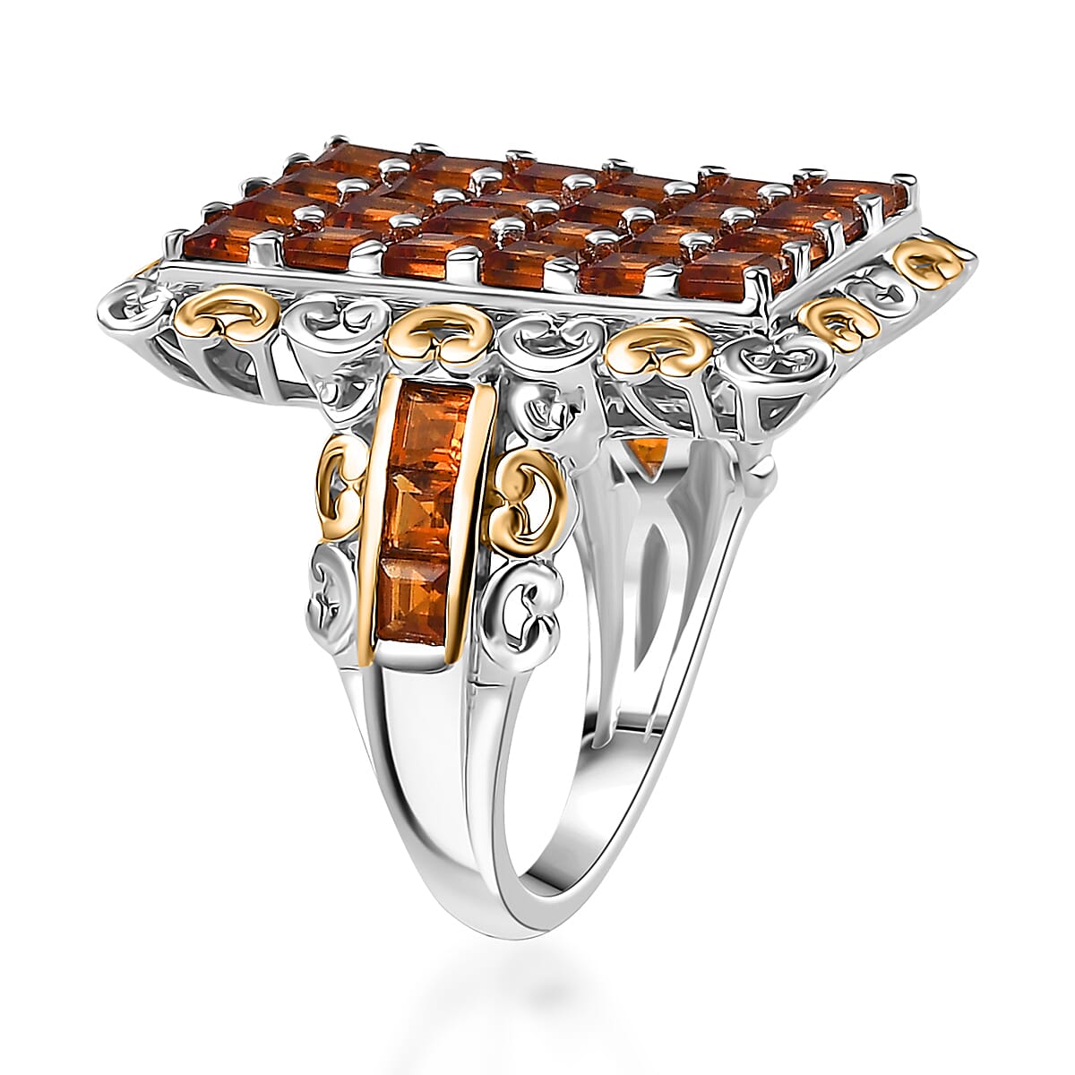 D'Joy Premium Santa Ana Madeira Citrine 4.25 ctw Mosaic Elegance Ring in 18K Vermeil YG and Rhodium Over Sterling Silver (Size 6.0) image number 3
