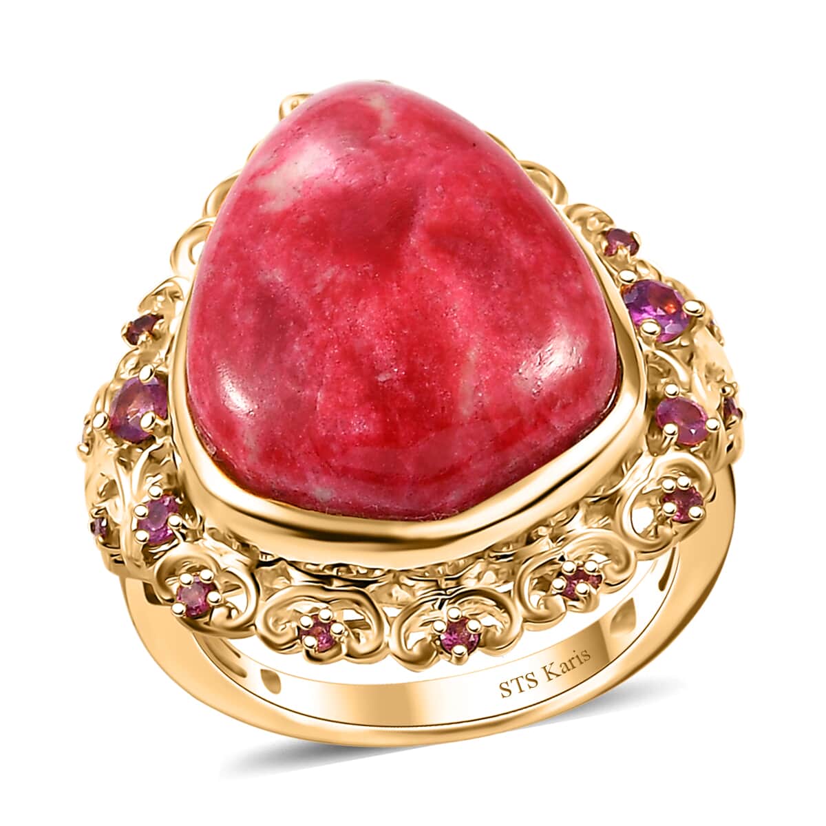 Karis Norwegian Thulite and Orissa Rhodolite Garnet 17.40 ctw Ring in 18K Yellow Gold Plated image number 0