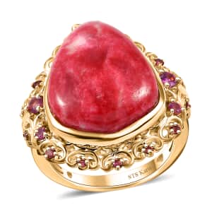 Karis Norwegian Thulite and Orissa Rhodolite Garnet 17.40 ctw Ring in 18K Yellow Gold Plated (Size 10.0)