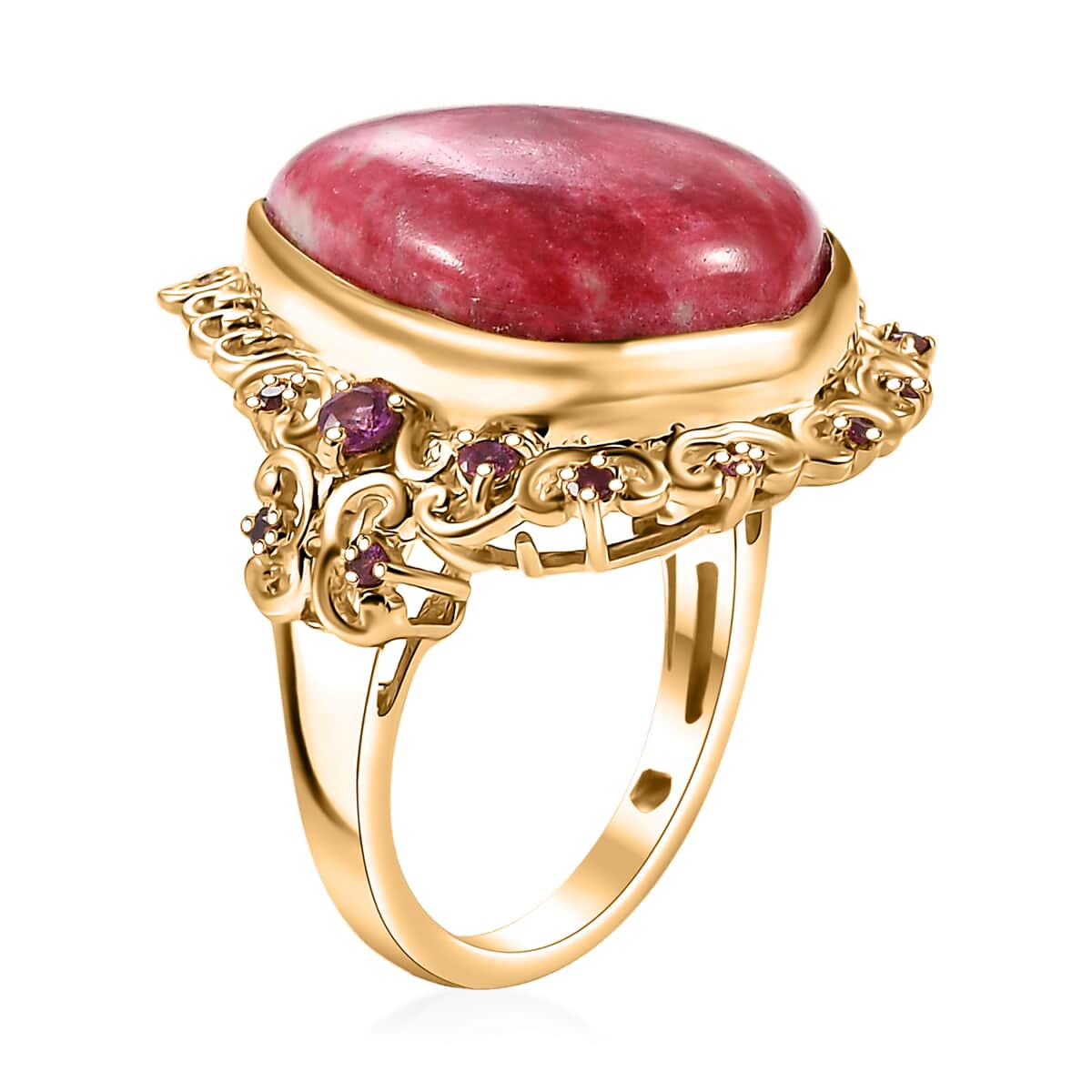 Karis Norwegian Thulite and Orissa Rhodolite Garnet 17.40 ctw Ring in 18K Yellow Gold Plated image number 3