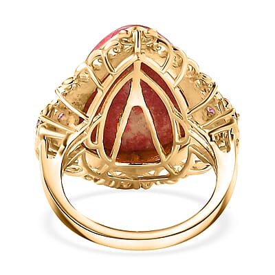 Karis Norwegian Thulite and Orissa Rhodolite Garnet 17.40 ctw Ring in 18K Yellow Gold Plated (Size 10.0)