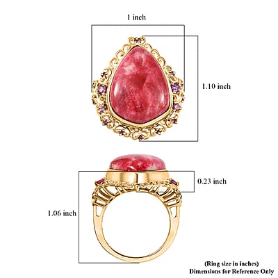 Karis Norwegian Thulite and Orissa Rhodolite Garnet 17.40 ctw Ring in 18K Yellow Gold Plated (Size 10.0)