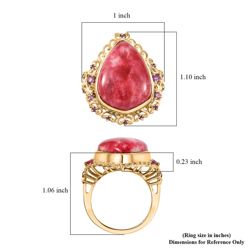 Karis Norwegian Thulite and Orissa Rhodolite Garnet 17.40 ctw Ring in 18K Yellow Gold Plated (Size 10.0)