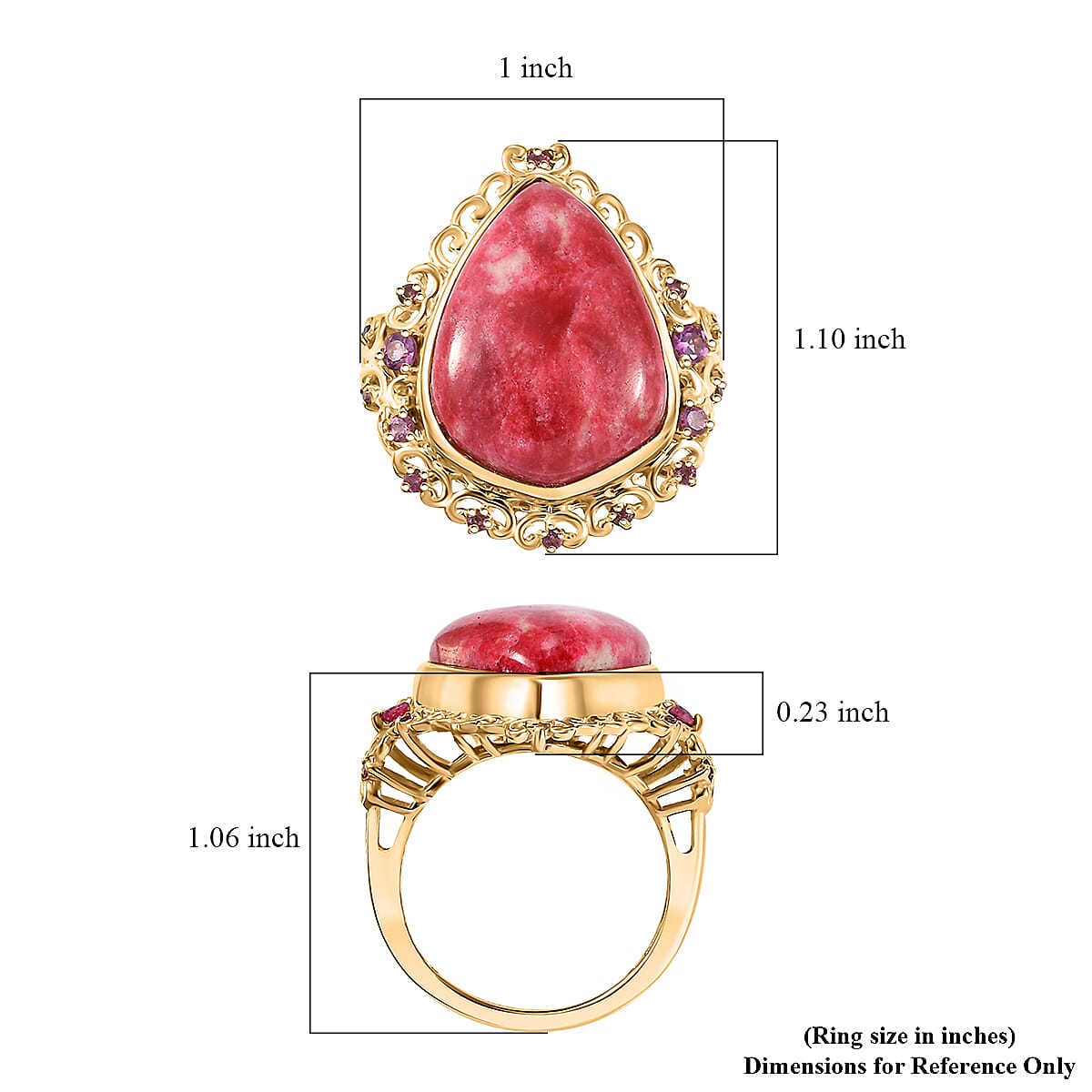 Karis Norwegian Thulite and Orissa Rhodolite Garnet 17.40 ctw Ring in 18K Yellow Gold Plated (Size 6.0) image number 5