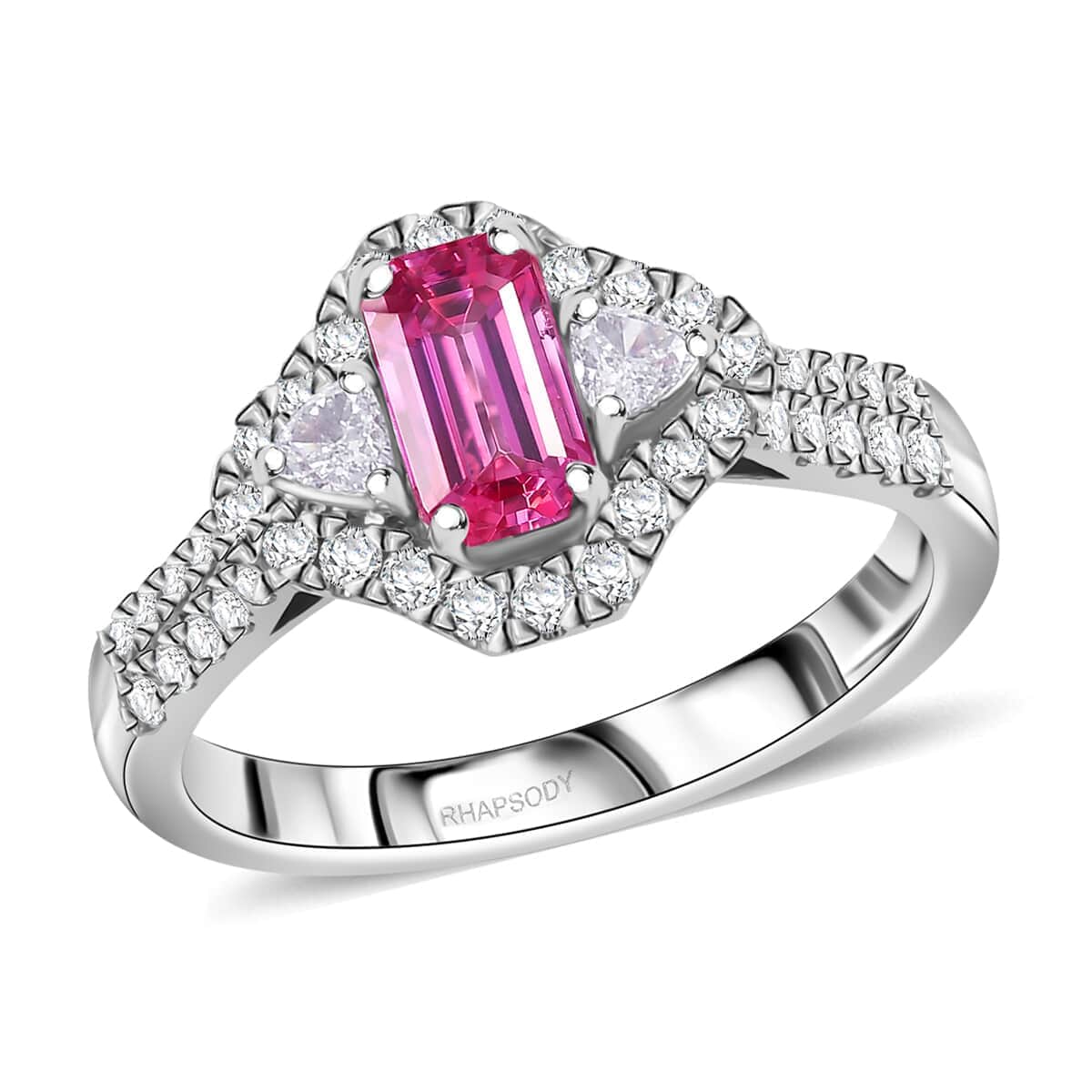 Certified & Appraised Rhapsody AAAA Padparadscha Sapphire and E-F VS2 Diamond 1.72 ctw Ring in 950 Platinum (Size 7.0) 6.50 Grams image number 0