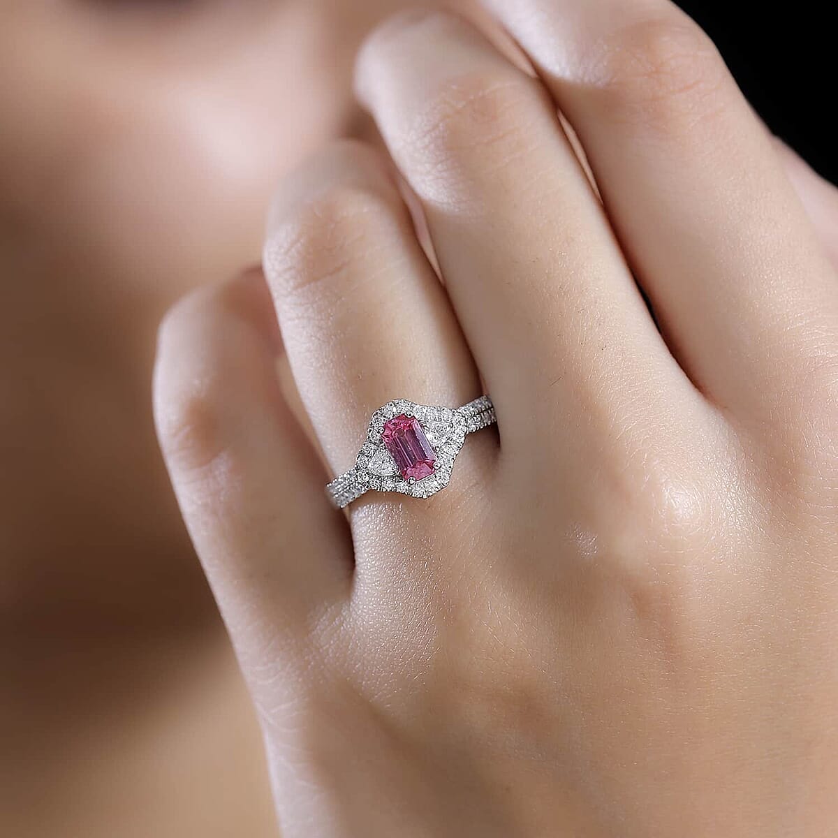 Certified & Appraised Rhapsody AAAA Padparadscha Sapphire and E-F VS2 Diamond 1.72 ctw Ring in 950 Platinum (Size 9.0) 6.50 Grams image number 2