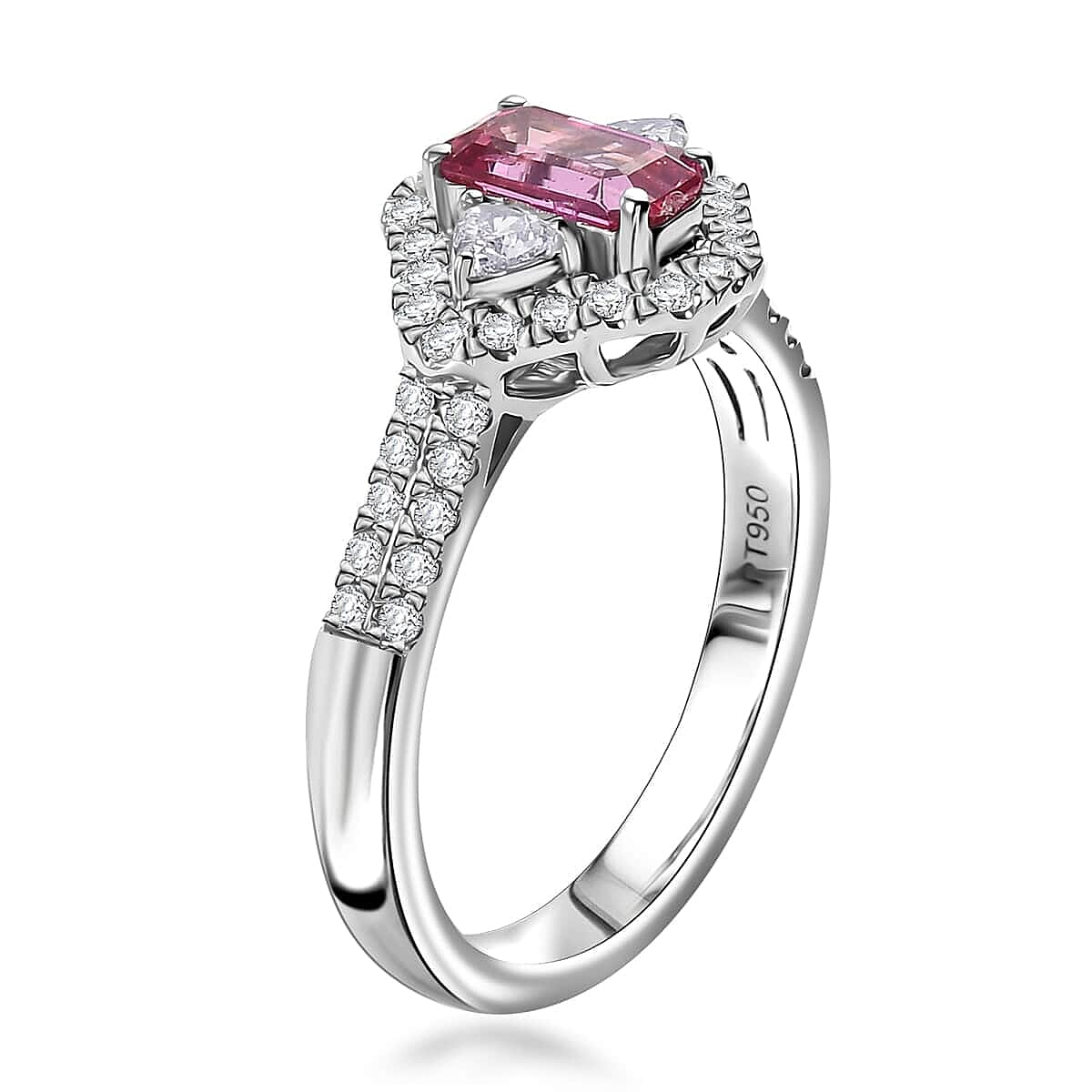 Certified & Appraised Rhapsody AAAA Padparadscha Sapphire and E-F VS2 Diamond 1.72 ctw Ring in 950 Platinum (Size 9.0) 6.50 Grams image number 3