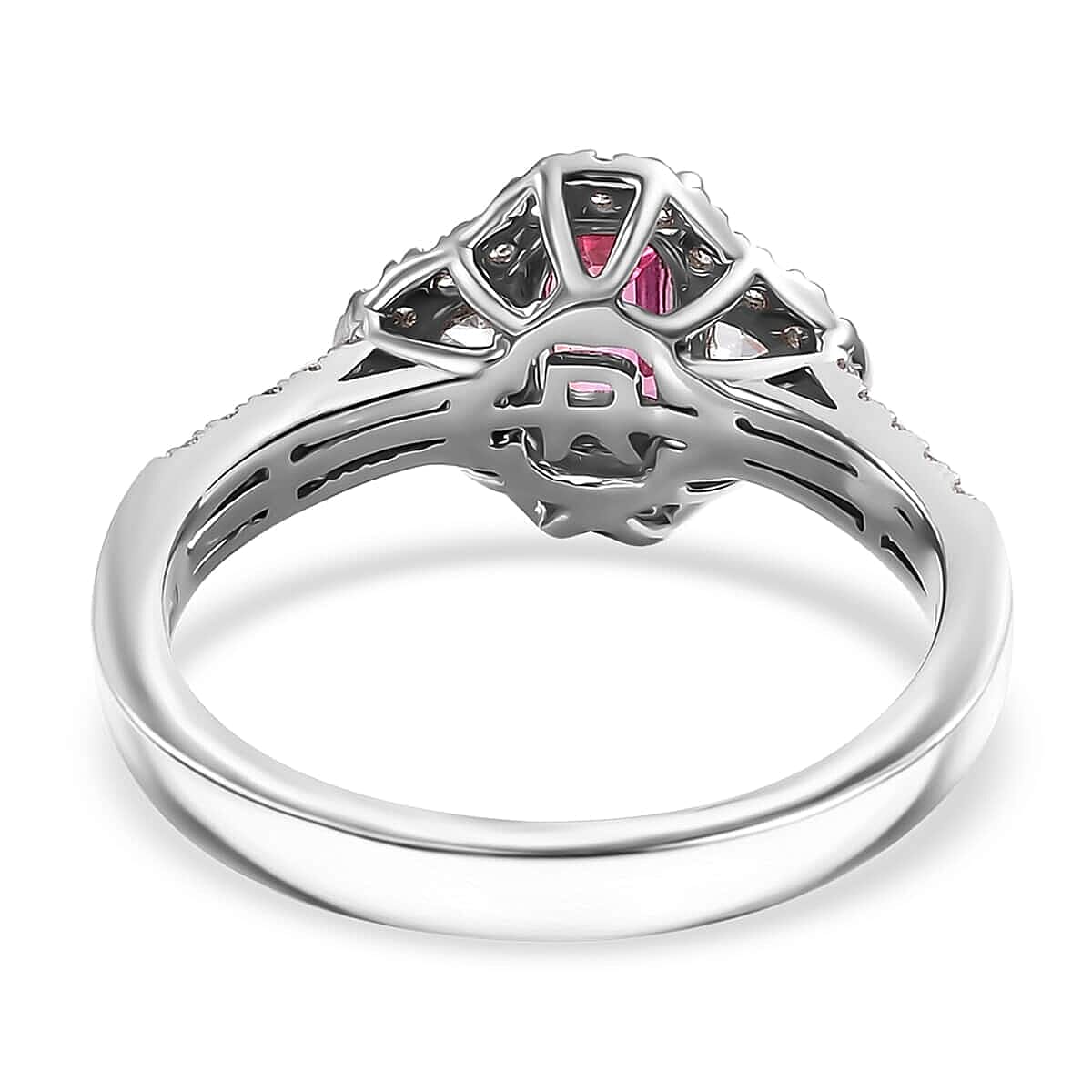 Certified & Appraised Rhapsody AAAA Padparadscha Sapphire and E-F VS2 Diamond 1.72 ctw Ring in 950 Platinum (Size 9.0) 6.50 Grams image number 4