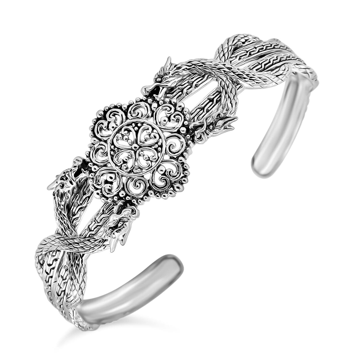 Bali Legacy Tulang Naga Dragon Cuff Bracelet in Sterling Silver (7.25 In) 21.10 Grams image number 3