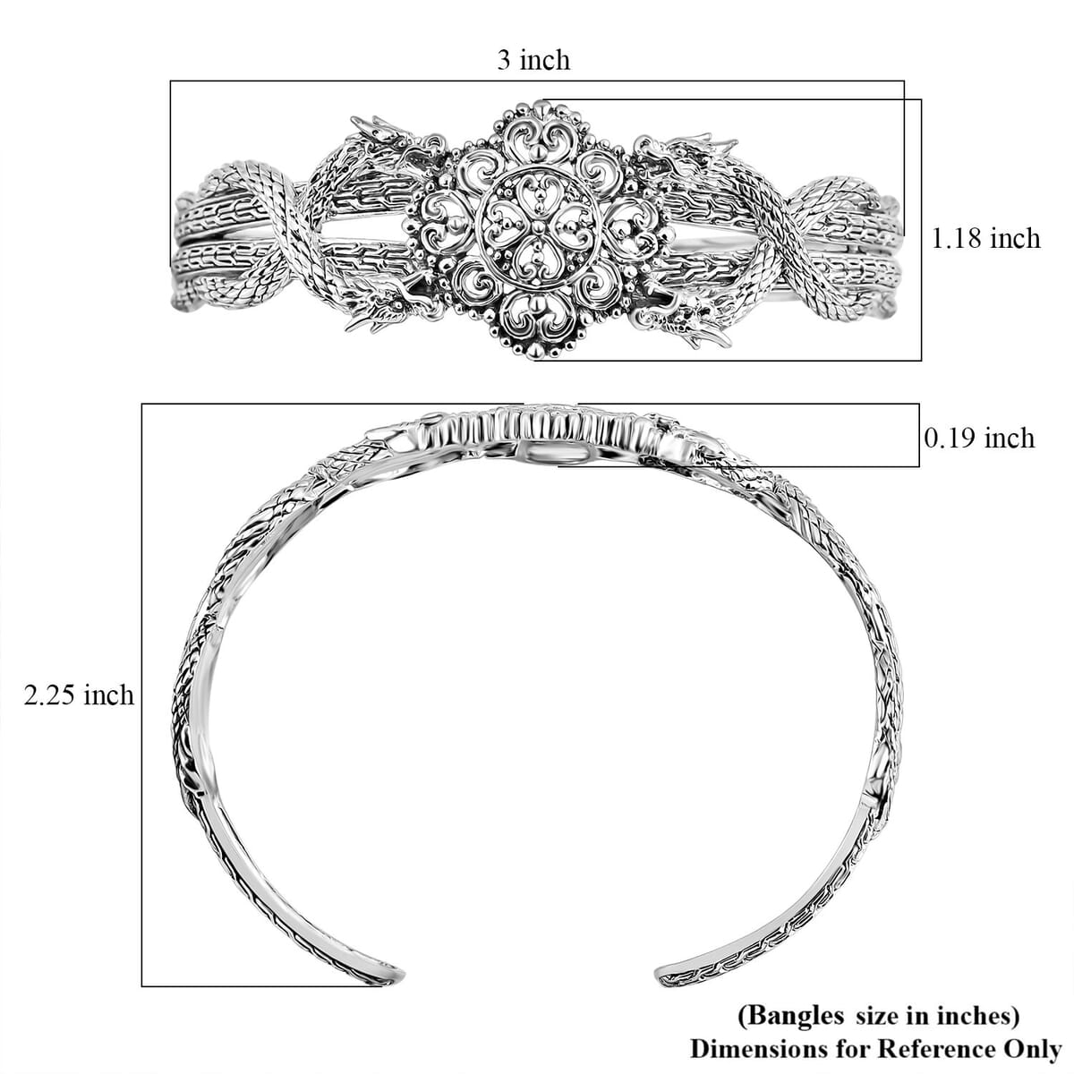 Bali Legacy Tulang Naga Dragon Cuff Bracelet in Sterling Silver (7.25 In) 21.10 Grams image number 6