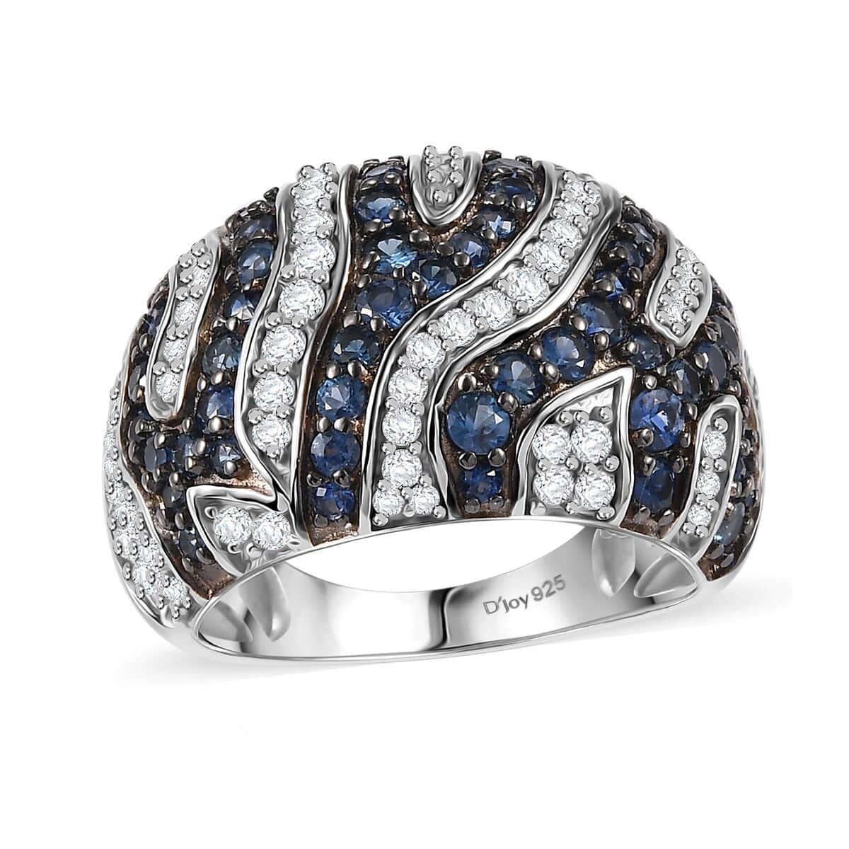 Ceylon Blue Sapphire and Moissanite 2.50 ctw River Flow Ring in Rhodium Over Sterling Silver (Size 10.0) image number 0