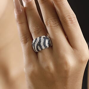 D'Joy Ceylon Blue Sapphire and Moissanite 2.50 ctw River Flow Ring in Rhodium Over Sterling Silver (Size 6.0)