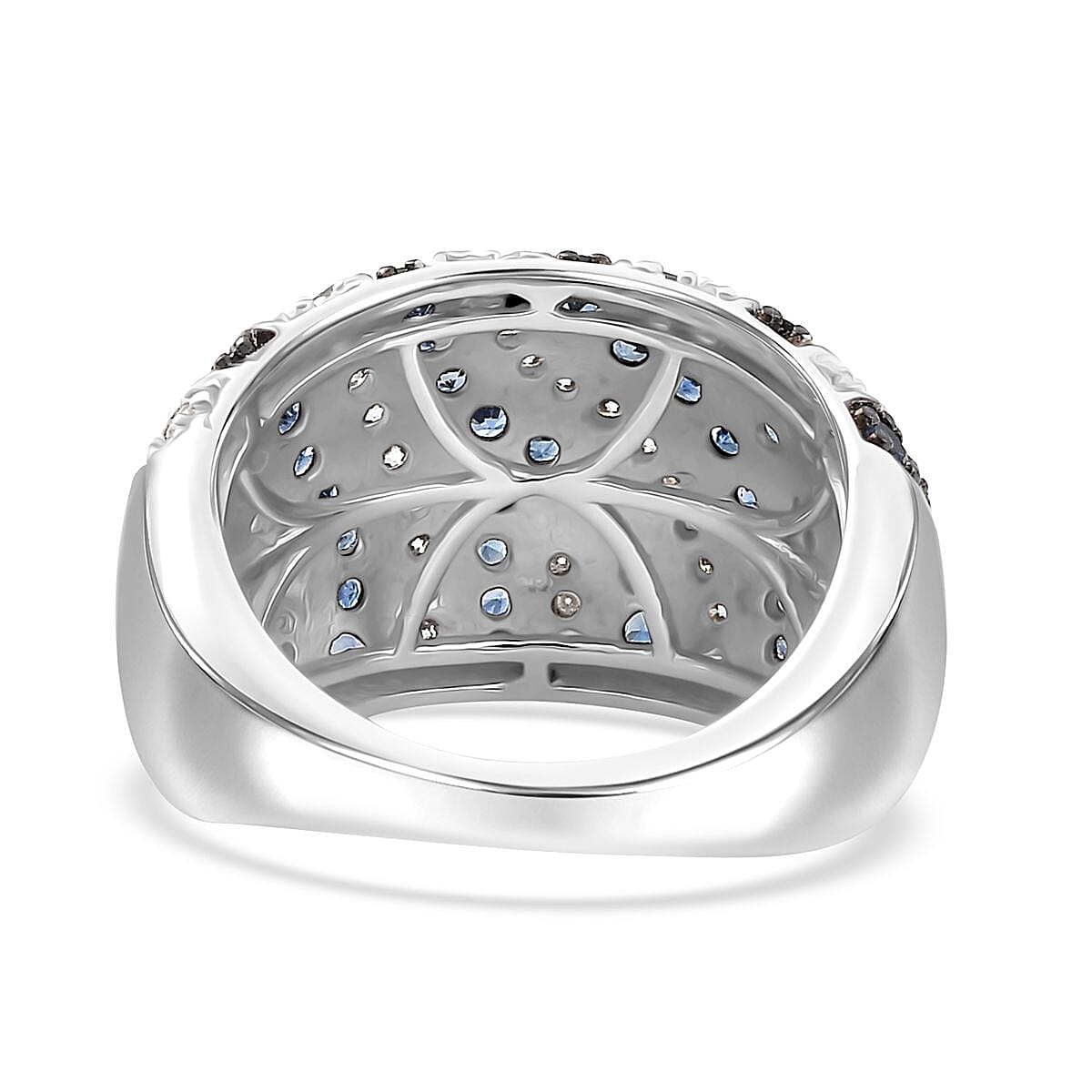 D'Joy Ceylon Blue Sapphire and Moissanite 2.50 ctw River Flow Ring in Rhodium Over Sterling Silver (Size 7.0)