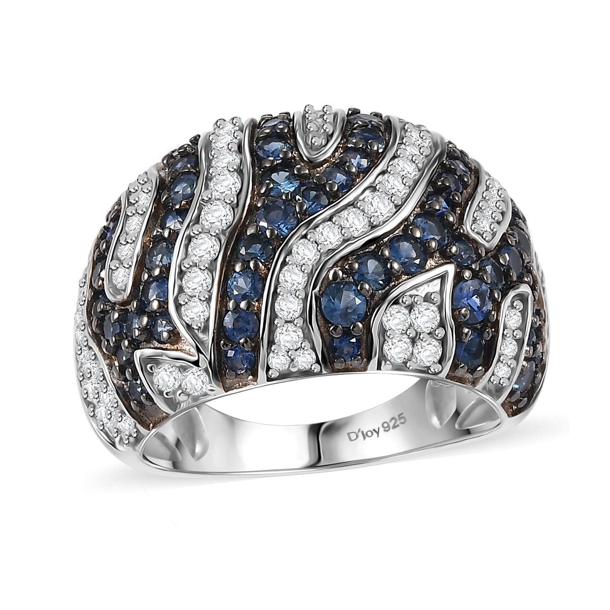 Ceylon Blue Sapphire and Moissanite 2.50 ctw River Flow Ring in Rhodium Over Sterling Silver (Size 8.0) image number 0