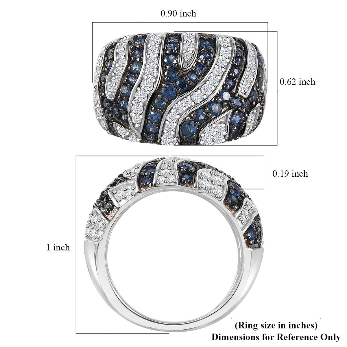 Ceylon Blue Sapphire and Moissanite 2.50 ctw River Flow Ring in Rhodium Over Sterling Silver (Size 8.0) image number 5