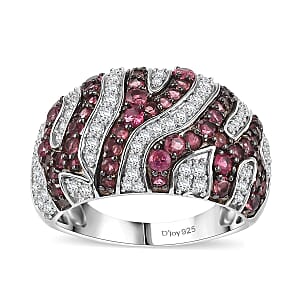 D'Joy Ouro Fino Rubellite and Moissanite 2.35 ctw River Flow Ring in Rhodium Over Sterling Silver (Size 5.0)