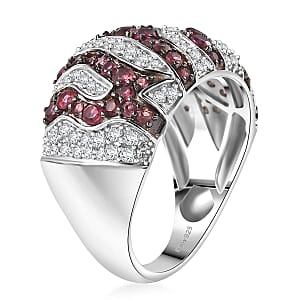 D'Joy Ouro Fino Rubellite and Moissanite 2.35 ctw River Flow Ring in Rhodium Over Sterling Silver (Size 5.0)