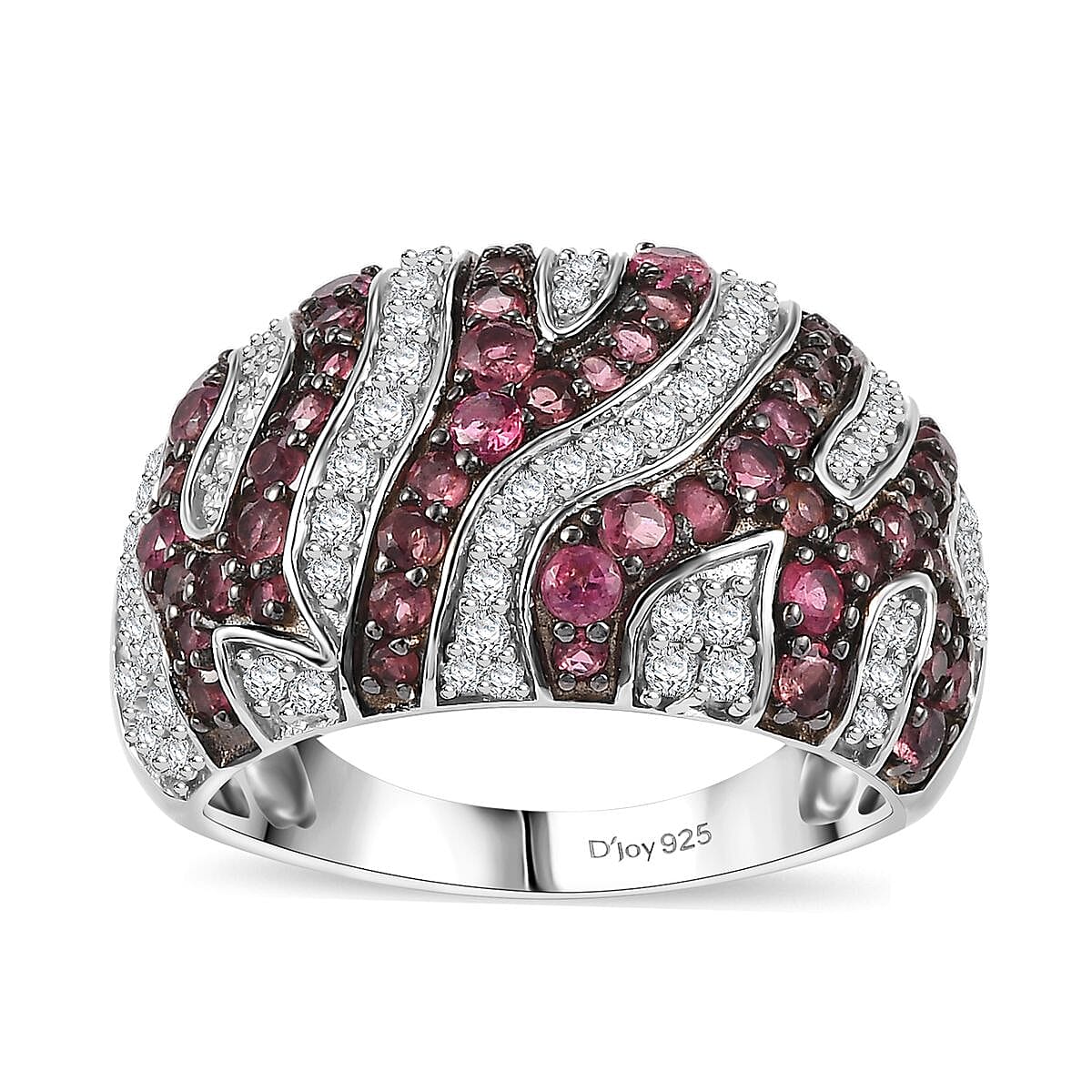 Ouro Fino Rubellite and Moissanite 2.35 ctw River Flow Ring in Rhodium Over Sterling Silver (Size 8.0) image number 0