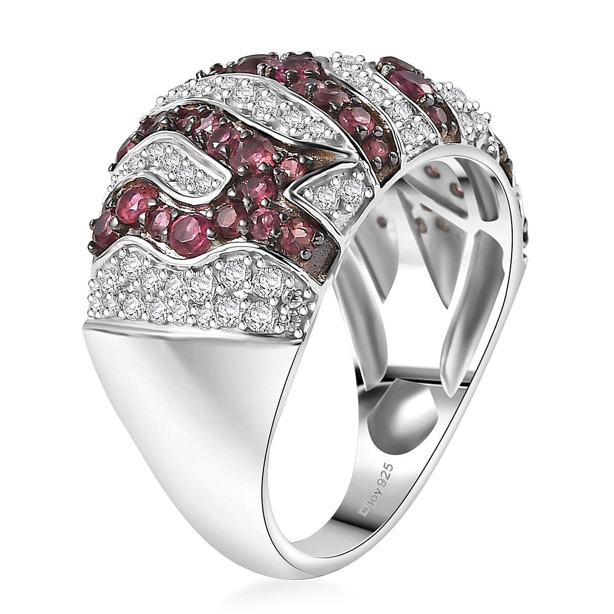 Ouro Fino Rubellite and Moissanite 2.35 ctw River Flow Ring in Rhodium Over Sterling Silver (Size 8.0) image number 3