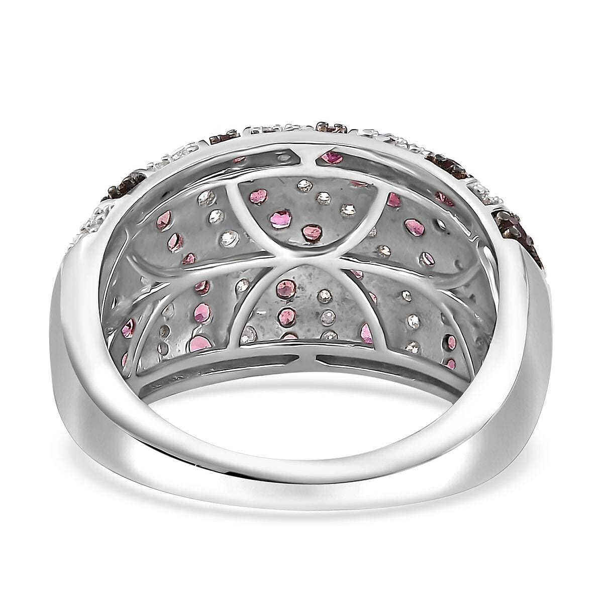 Ouro Fino Rubellite and Moissanite 2.35 ctw River Flow Ring in Rhodium Over Sterling Silver (Size 8.0) image number 4