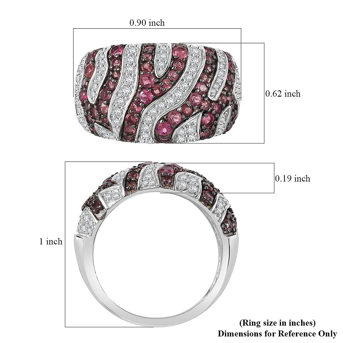 Ouro Fino Rubellite and Moissanite 2.35 ctw River Flow Ring in Rhodium Over Sterling Silver (Size 8.0) image number 5