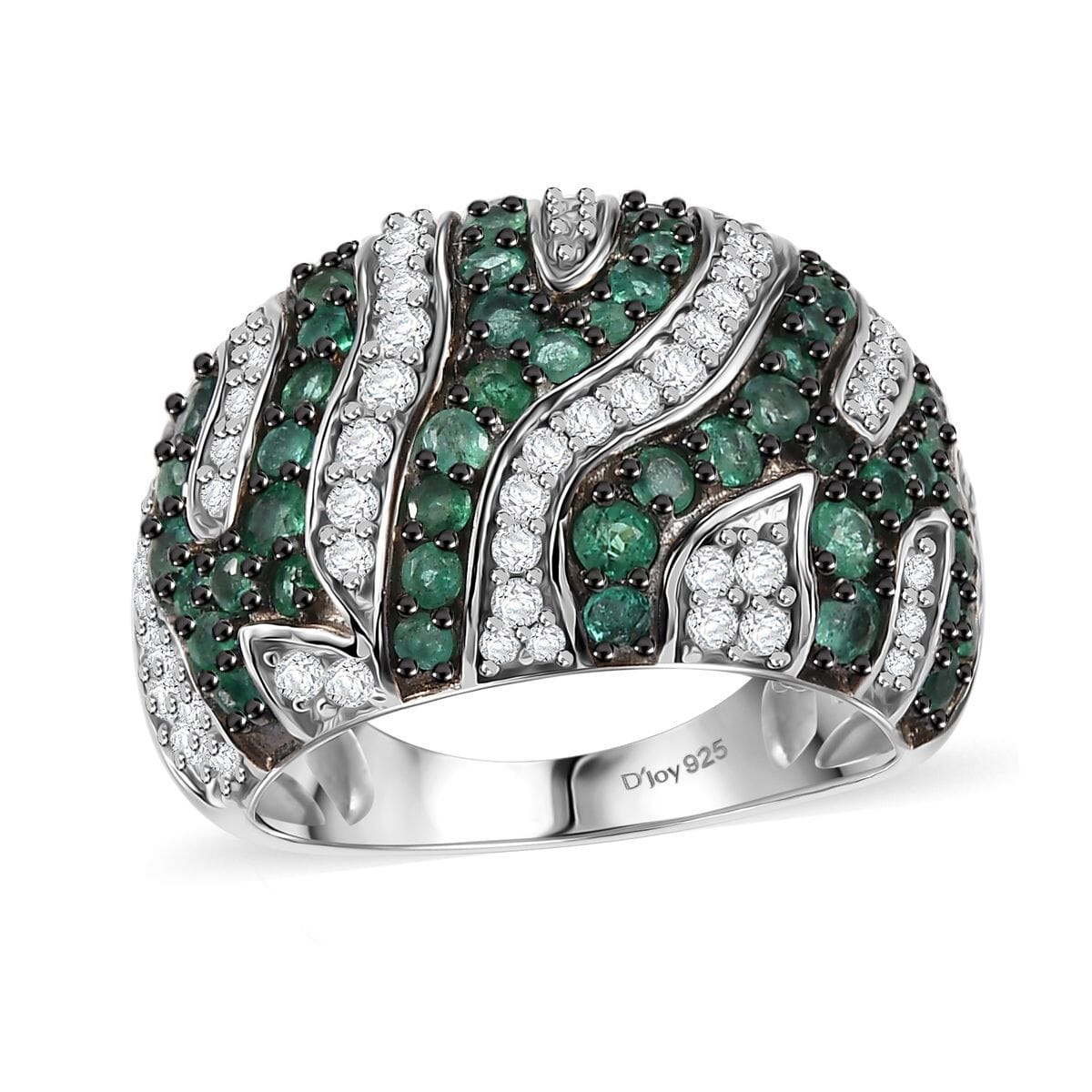 Kagem Zambian Emerald and Moissanite 2.60 ctw River Flow Ring in Rhodium Over Sterling Silver (Size 10.0) image number 0