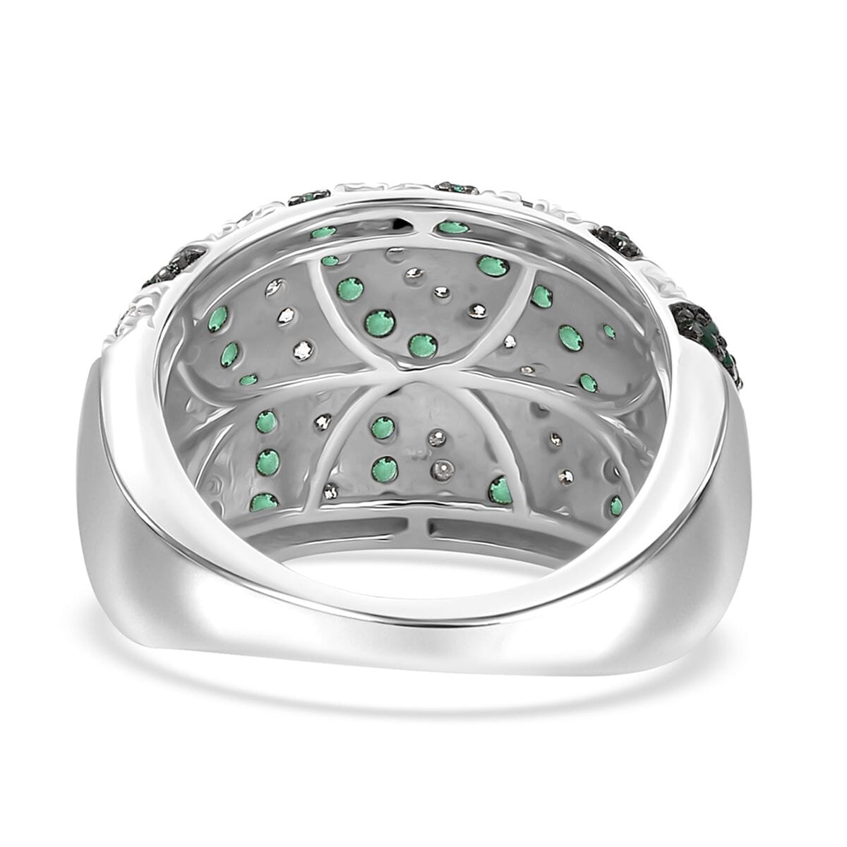 Kagem Zambian Emerald and Moissanite 2.60 ctw River Flow Ring in Rhodium Over Sterling Silver (Size 10.0) image number 4