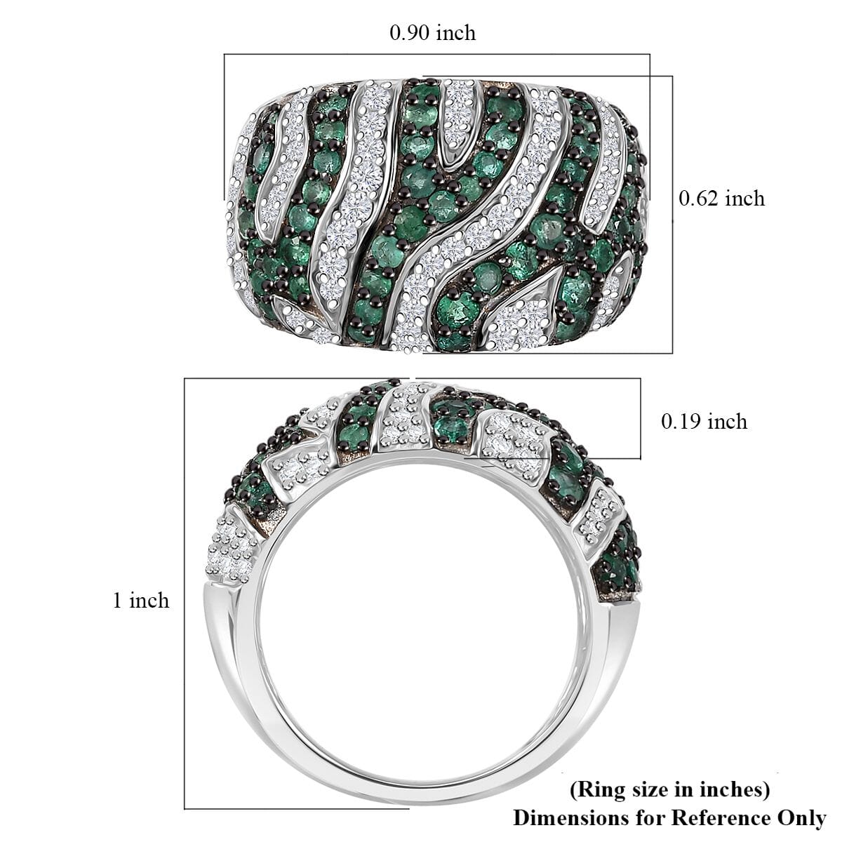 Kagem Zambian Emerald and Moissanite 2.60 ctw River Flow Ring in Rhodium Over Sterling Silver (Size 10.0) image number 5