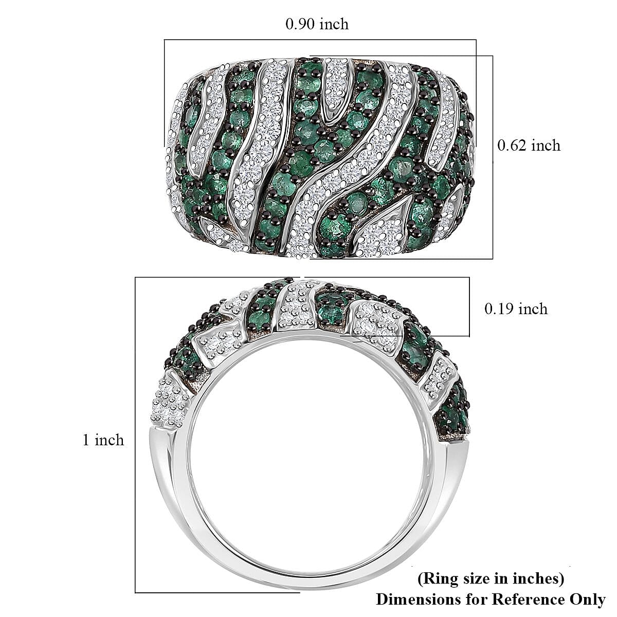 D'Joy Kagem Zambian Emerald and Moissanite 2.60 ctw River Flow Ring in Rhodium Over Sterling Silver (Size 7.0) image number 5